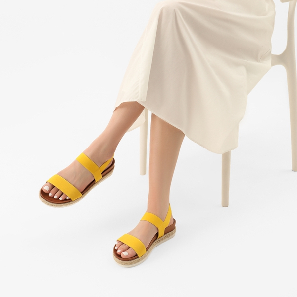Open Toe Strap Espadrille Platform Sandals - MUSTARD YELLOW - 4